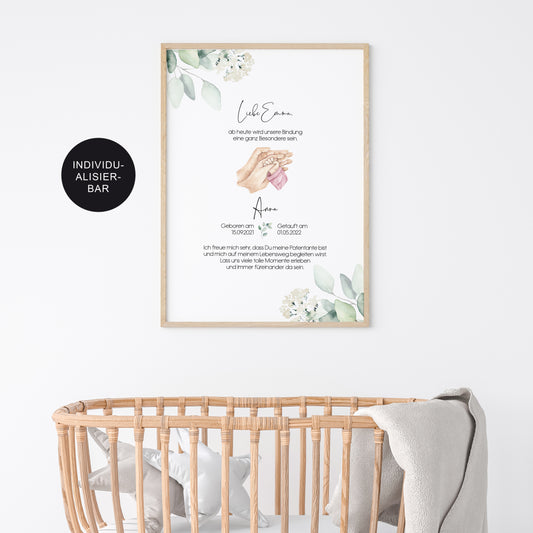 Patenbrief Taufe Hand in Hand – Geschenk Taufpate personalisiert