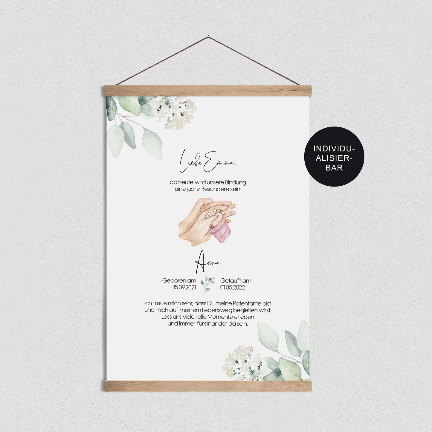 Patenbrief Taufe Hand in Hand – Geschenk Taufpate personalisiert