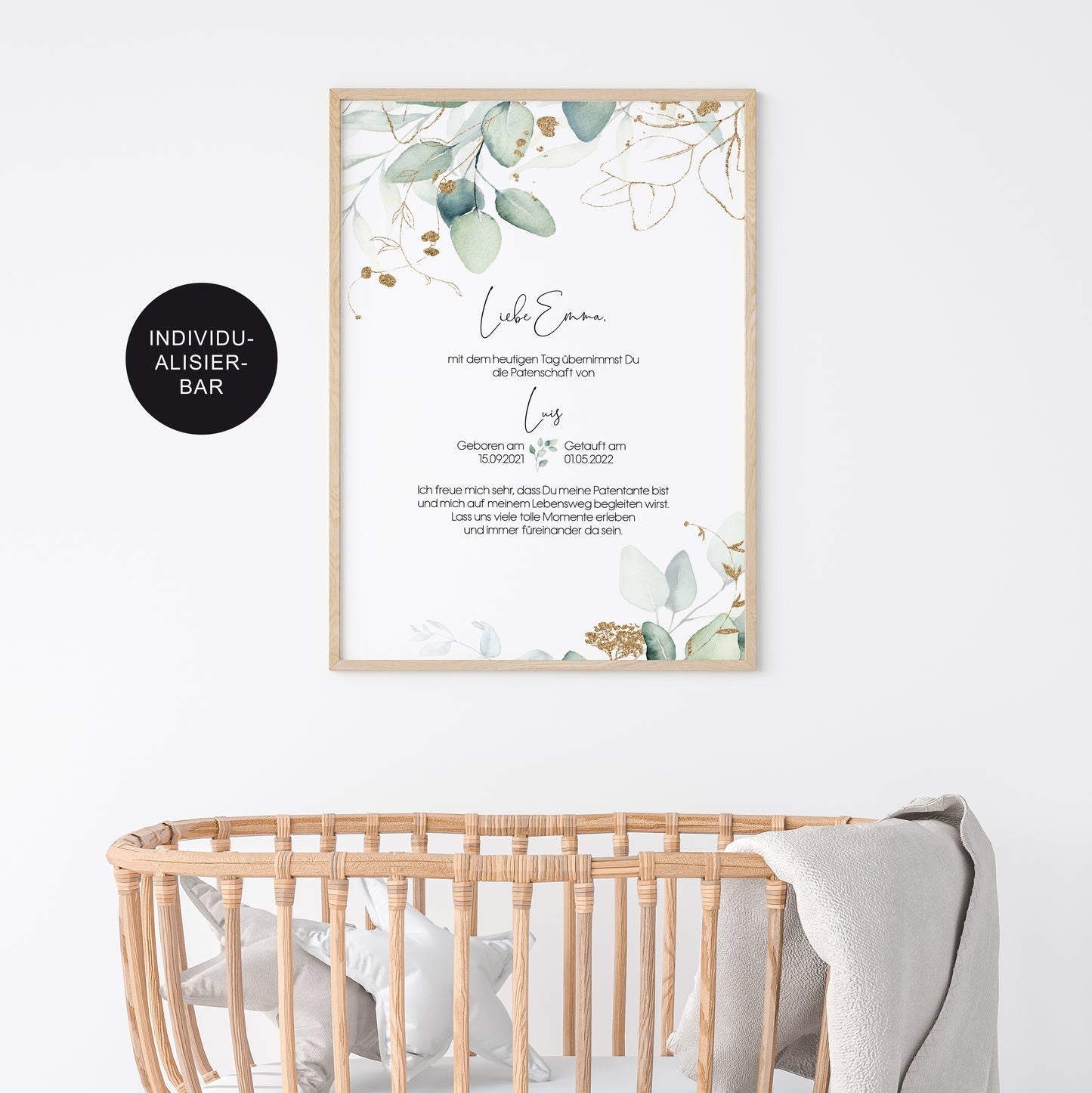 Patenbrief Eukalyptus personalisiert – Patenurkunde – Willkommensfeier
