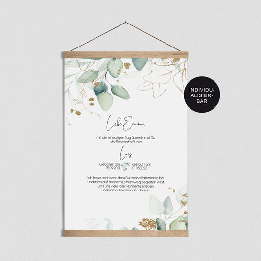 Patenbrief Eukalyptus personalisiert – Patenurkunde – Willkommensfeier