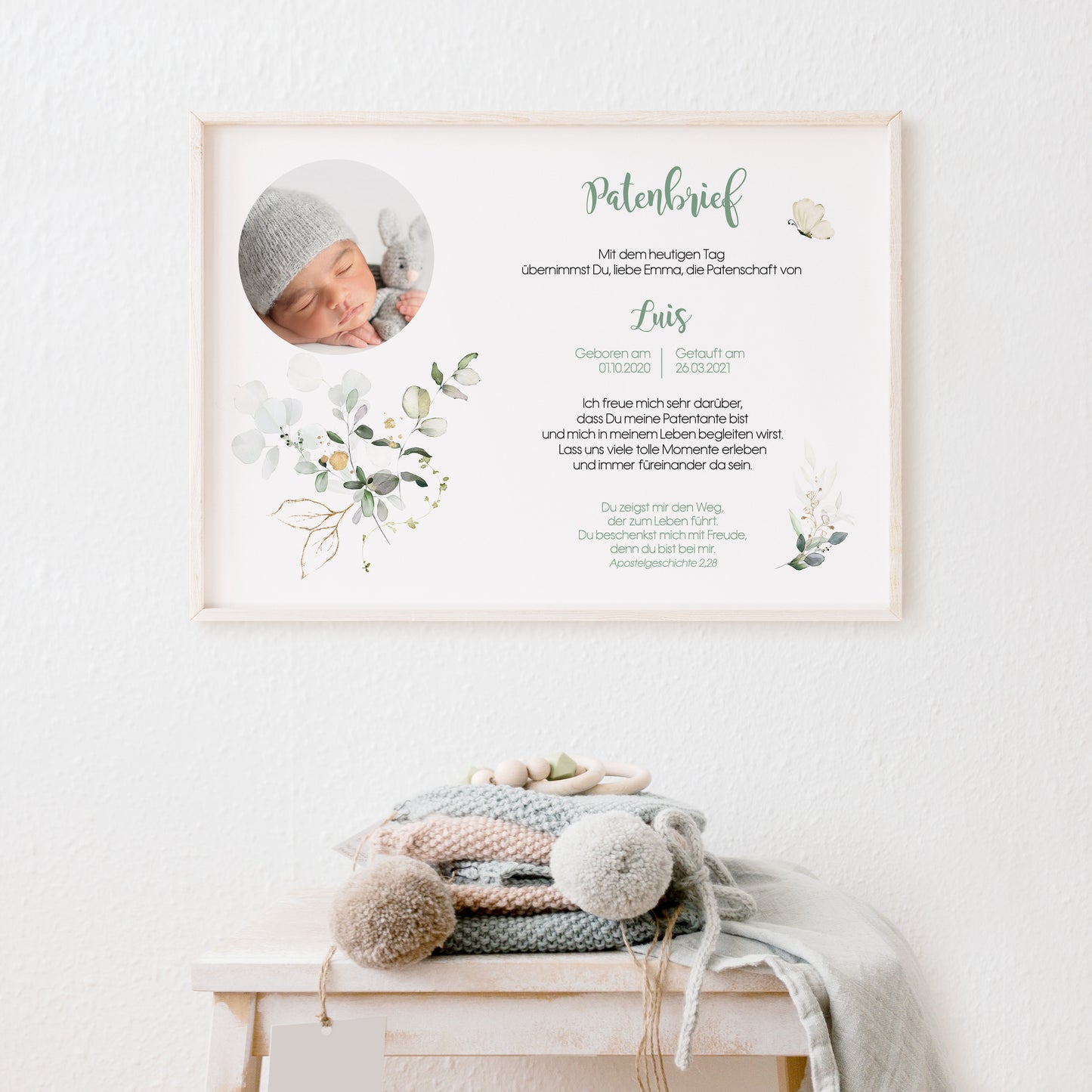 Patenbrief Eukalyptus personalisiert Geschenk Patentante – Patenonkel – Taufe
