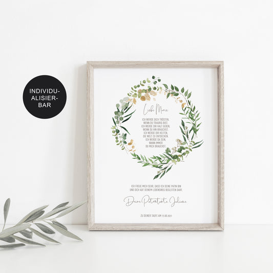 Patenurkunde Eukalyptus personalisiert – Geschenk Patenkind Taufe