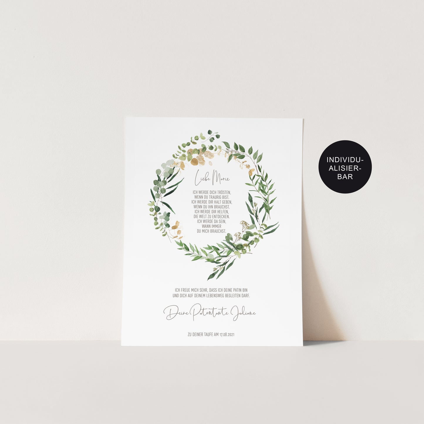 Patenurkunde Eukalyptus personalisiert – Geschenk Patenkind Taufe