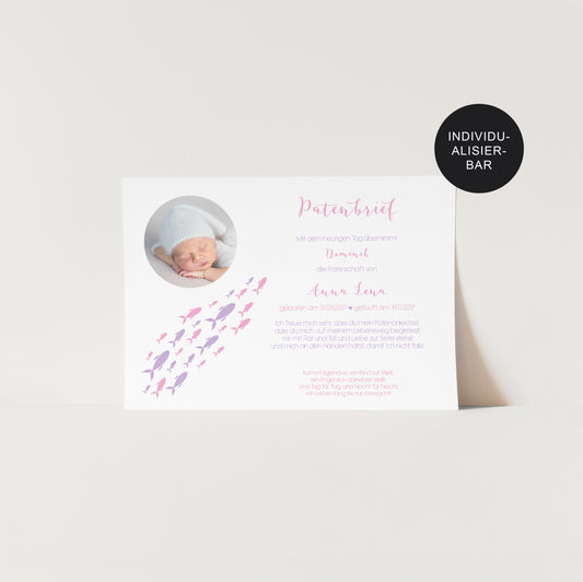 Patenurkunde I Patenbrief Fische personalisiertes Taufgeschenk