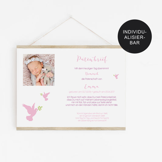 Patenurkunde Tauben personalisiert an den Patenonkel – Geschenk Taufe