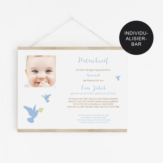 Patenurkunde Tauben personalisiert an die Patentante – Geschenk Taufe
