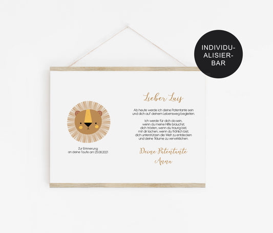 Patenurkunde Löwe – personalisiertes Taufgeschenk an das Patenkind
