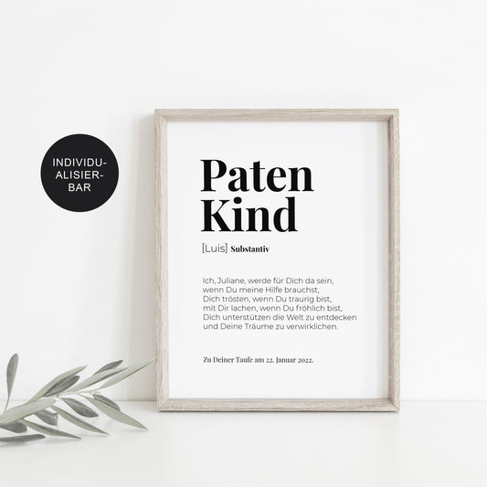 Patenbrief Patenkind personalisiert als Taufgeschenk – Poster