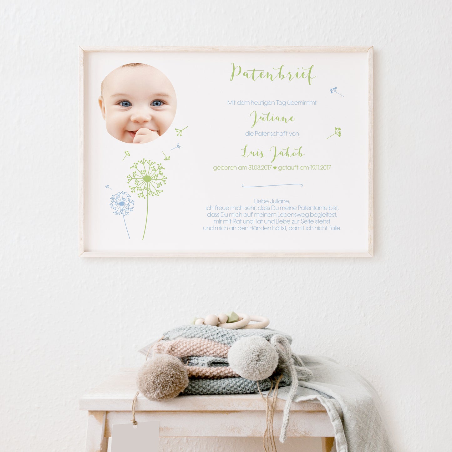 Patenurkunde – Patenbrief Blume personalisiert Geschenk zur Taufe