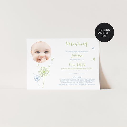 Patenurkunde – Patenbrief Blume personalisiert Geschenk zur Taufe