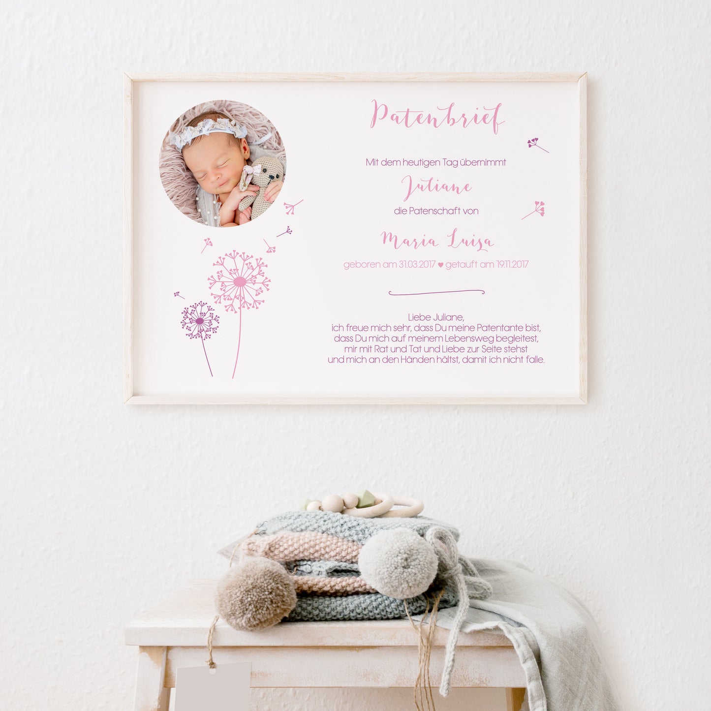 Patenbrief Pusteblume personalisiert Geschenk Taufe an Pate – Patenkind