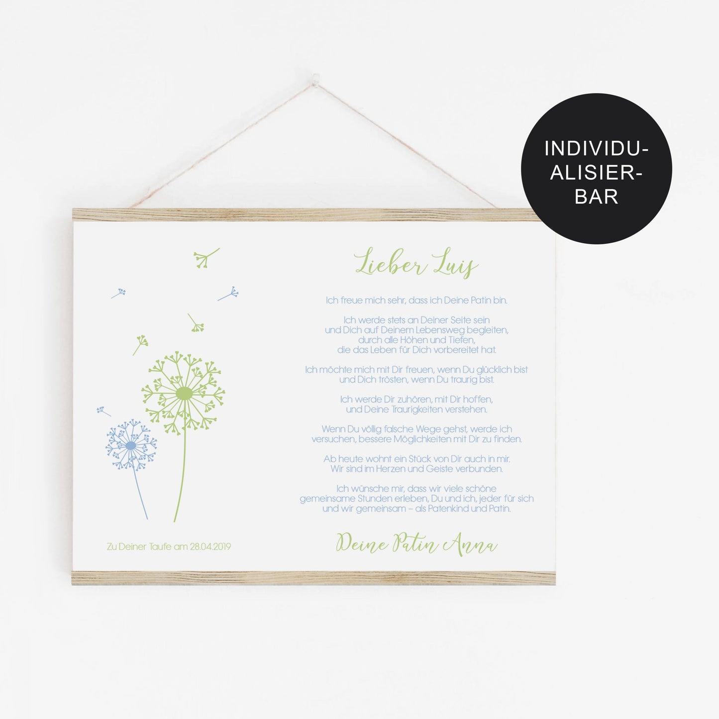 Patenbrief Pusteblume personalisiert Geschenk Taufe – Patenkind