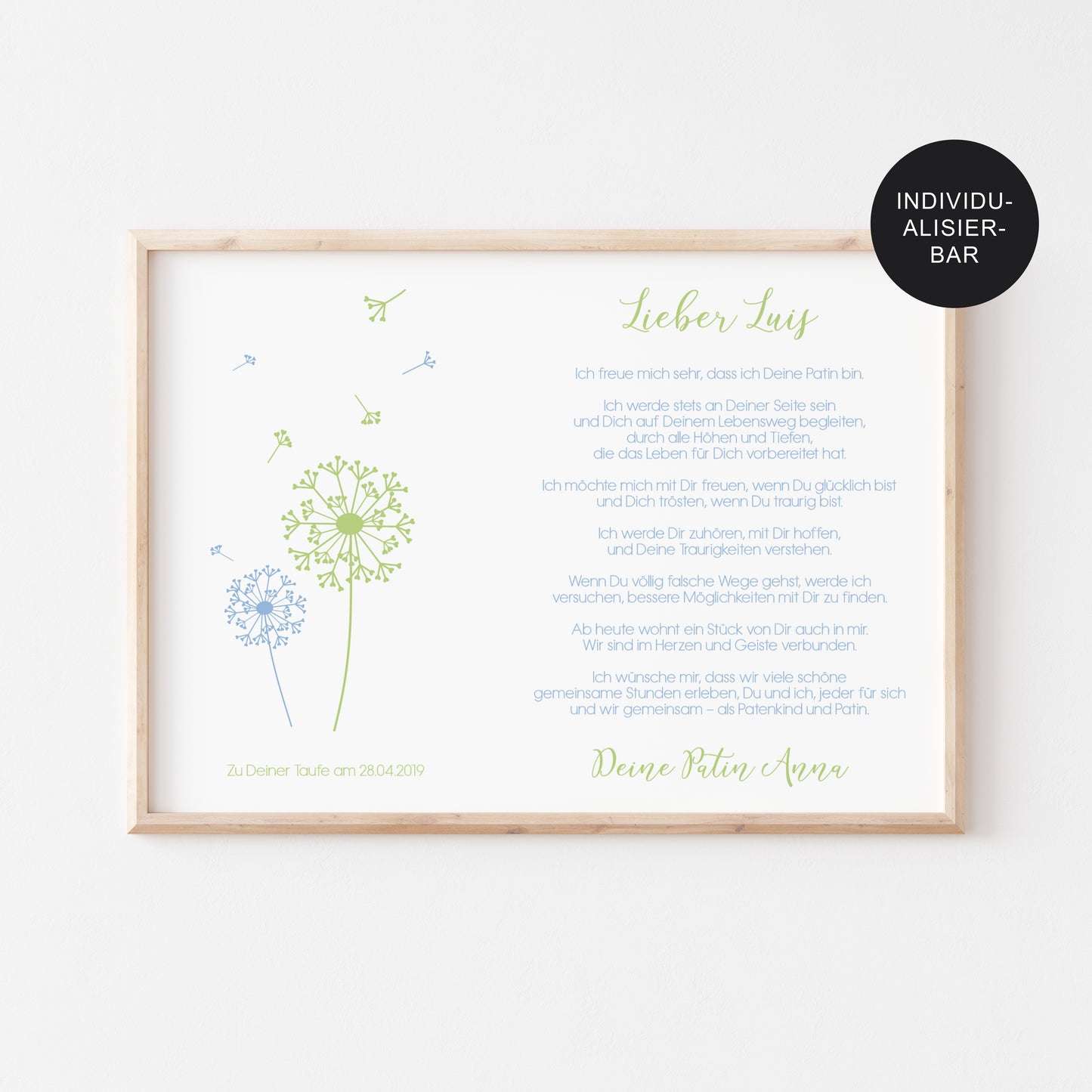 Patenbrief Pusteblume personalisiert Geschenk Taufe – Patenkind