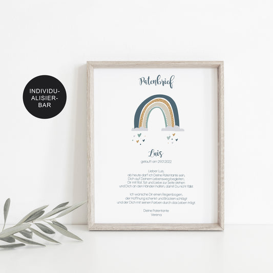 Patenbrief Regenbogen Taufe personalisiert – Patenurkunde Junge