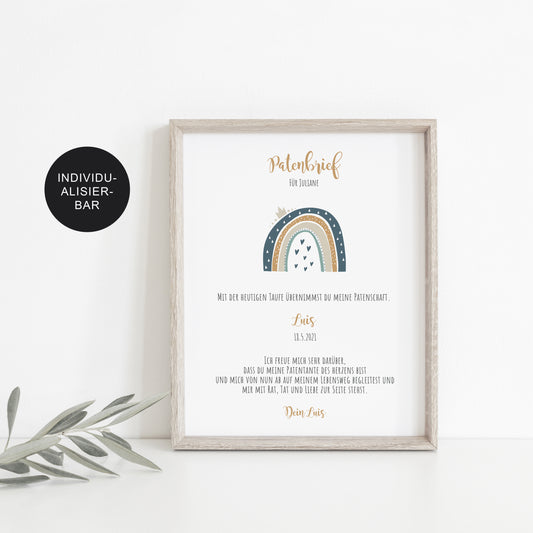 Patenurkunde Regenbogen personalisiert Taufgeschenk an das Patenkind