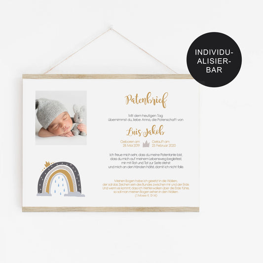 Patenurkunde Regenbogen personalisiert – Taufgeschenk Patenbrief an Paten