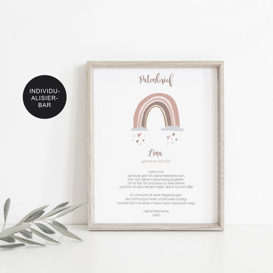 Patenbrief Regenbogen personalisiert für das Patenkind als Taufgeschenk