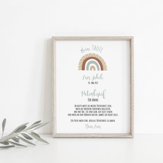 Patenbrief Regenbogen personalisiert Taufgeschenk an das Patenkind