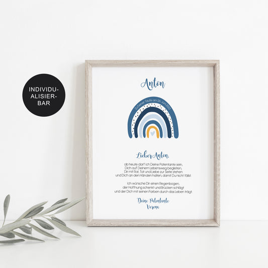 Patenbrief Regenbogen personalisiert zur Taufe – Taufgeschenk Junge