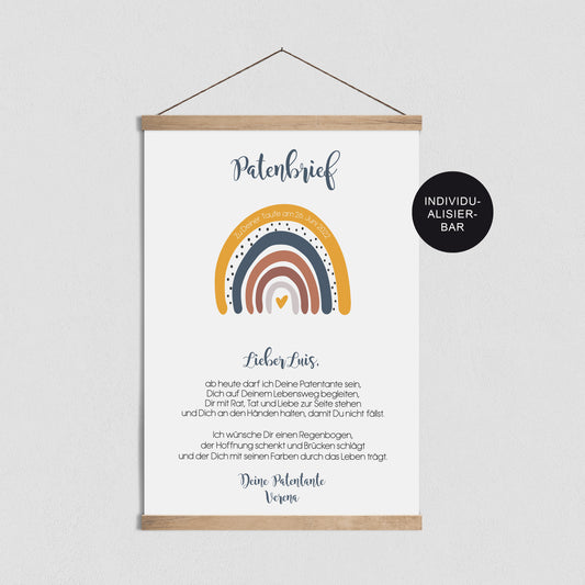 Patenurkunde Regenbogen – Geschenk zur Taufe – Taufgeschenk Junge