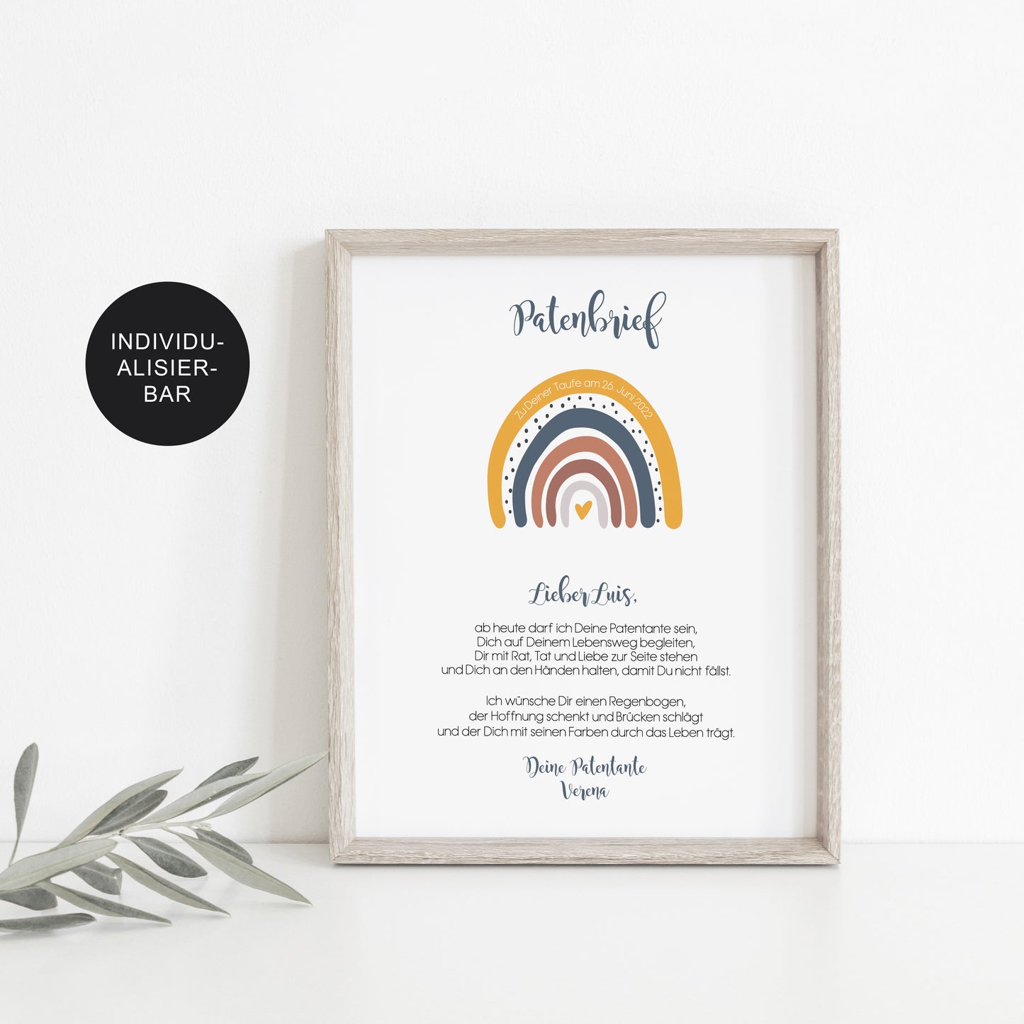 Patenurkunde Regenbogen – Geschenk zur Taufe – Taufgeschenk Junge