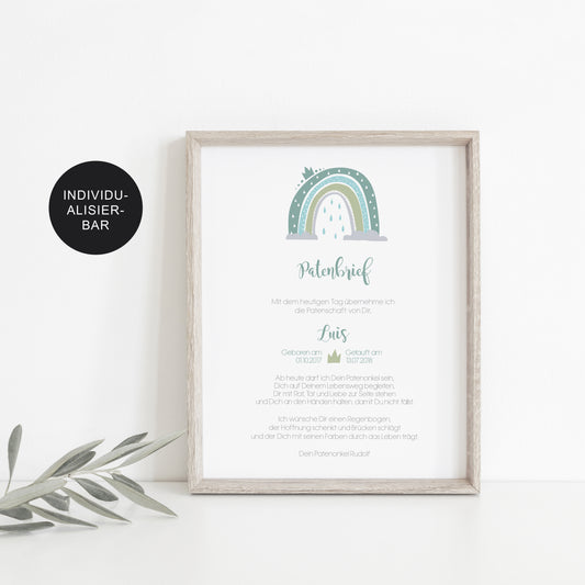 Patenbrief Regenbogen personalisiert – Taufgeschenk an das Patenkind