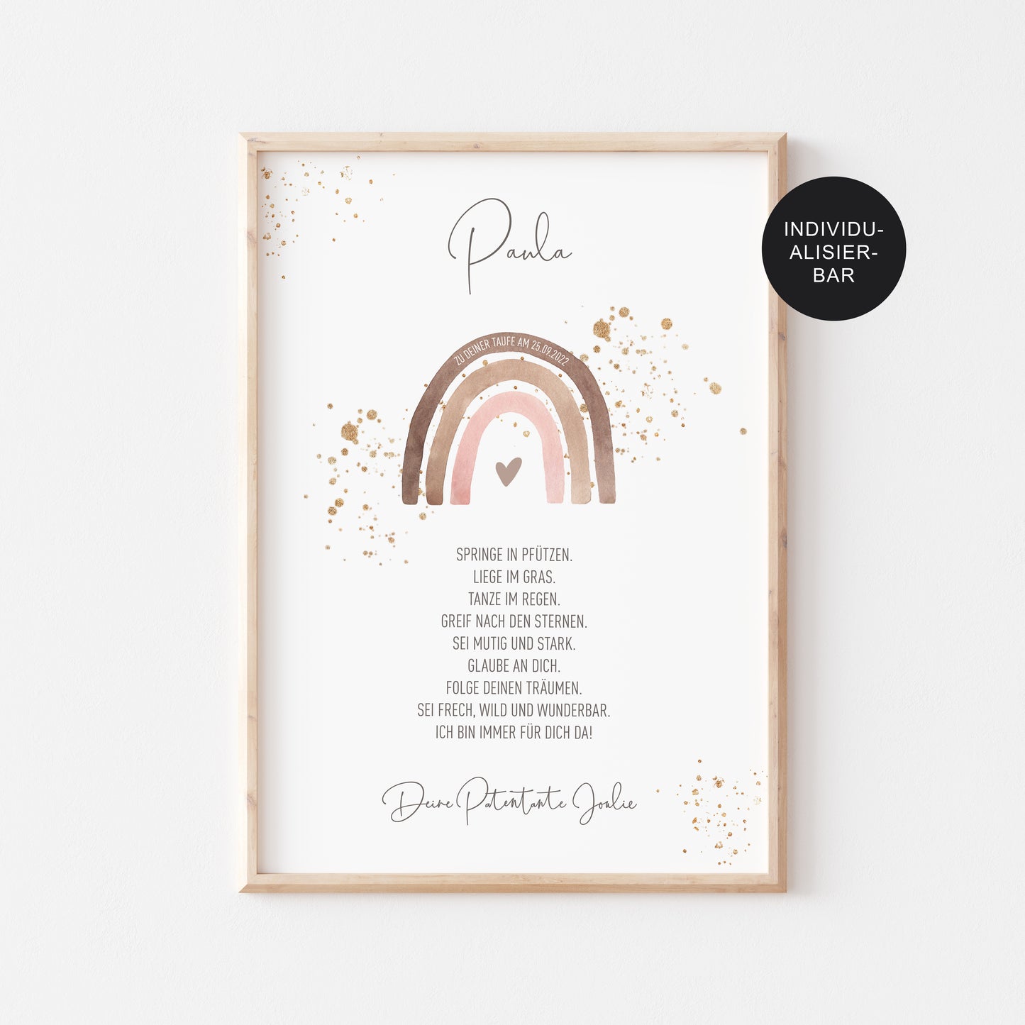 Patenbrief Taufe Mädchen "Regenbogen" personalisiert – Taufgeschenk Taufspruch