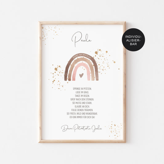 Patenbrief Taufe Mädchen "Regenbogen" personalisiert – Taufgeschenk Taufspruch