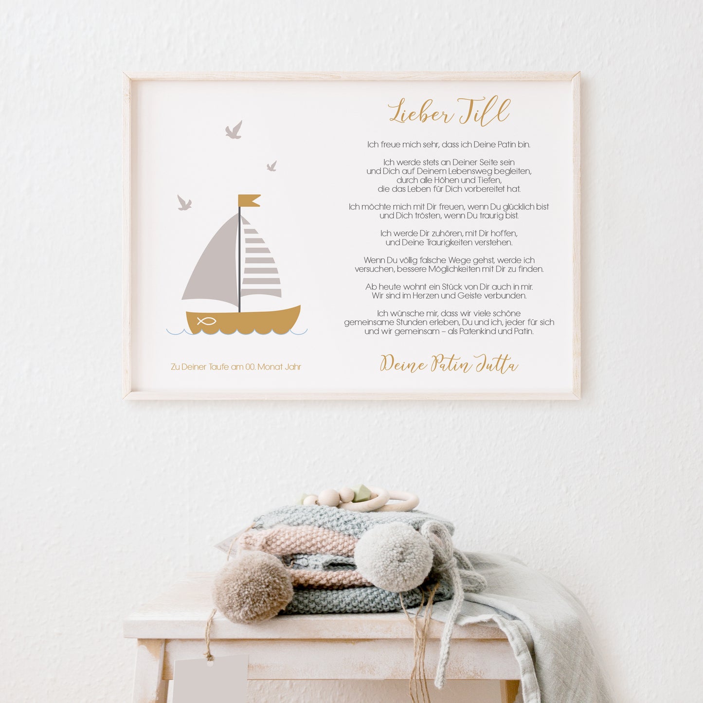 Personalisierter Patenbrief Schiff an das Patenkind – Taufgeschenk