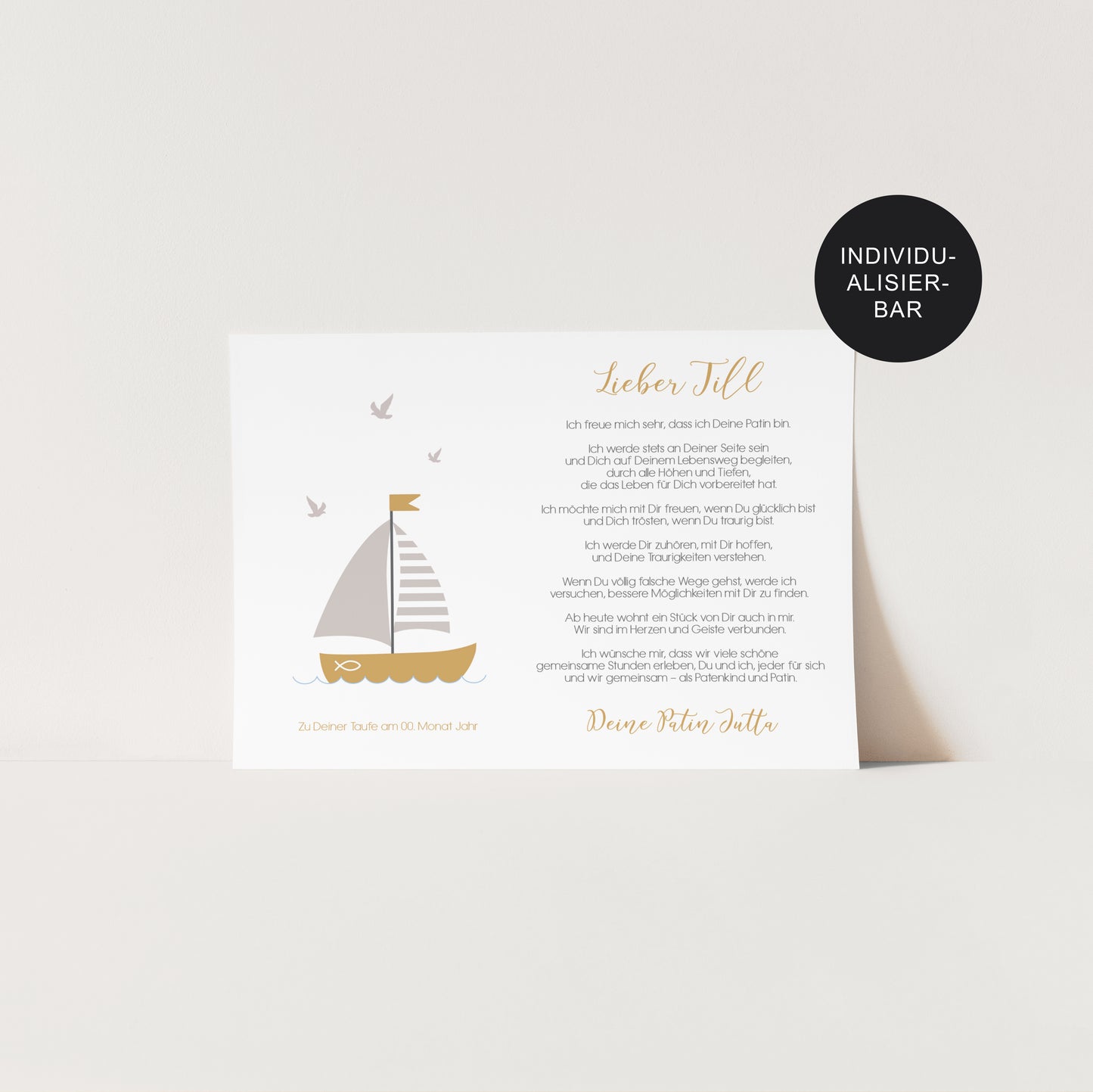 Personalisierter Patenbrief Schiff an das Patenkind – Taufgeschenk