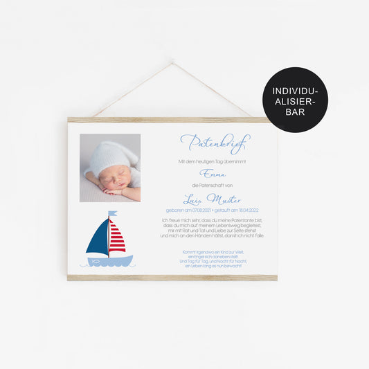 Patenbrief Schiff personalisiertes Taufgeschenk – Patenurkunde Junge