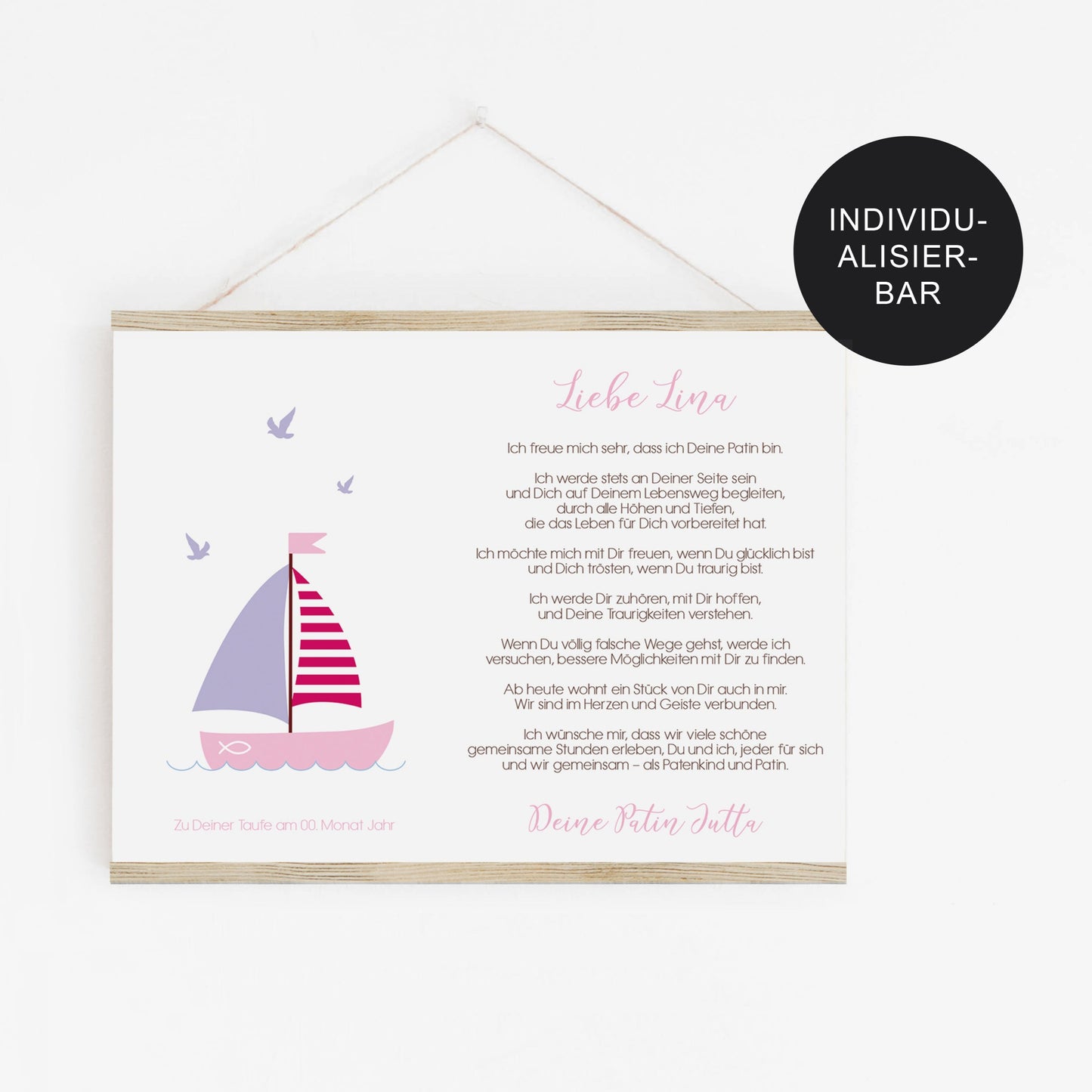 Patenbrief Schiff personalisiert an das Patenkind – Taufgeschenk