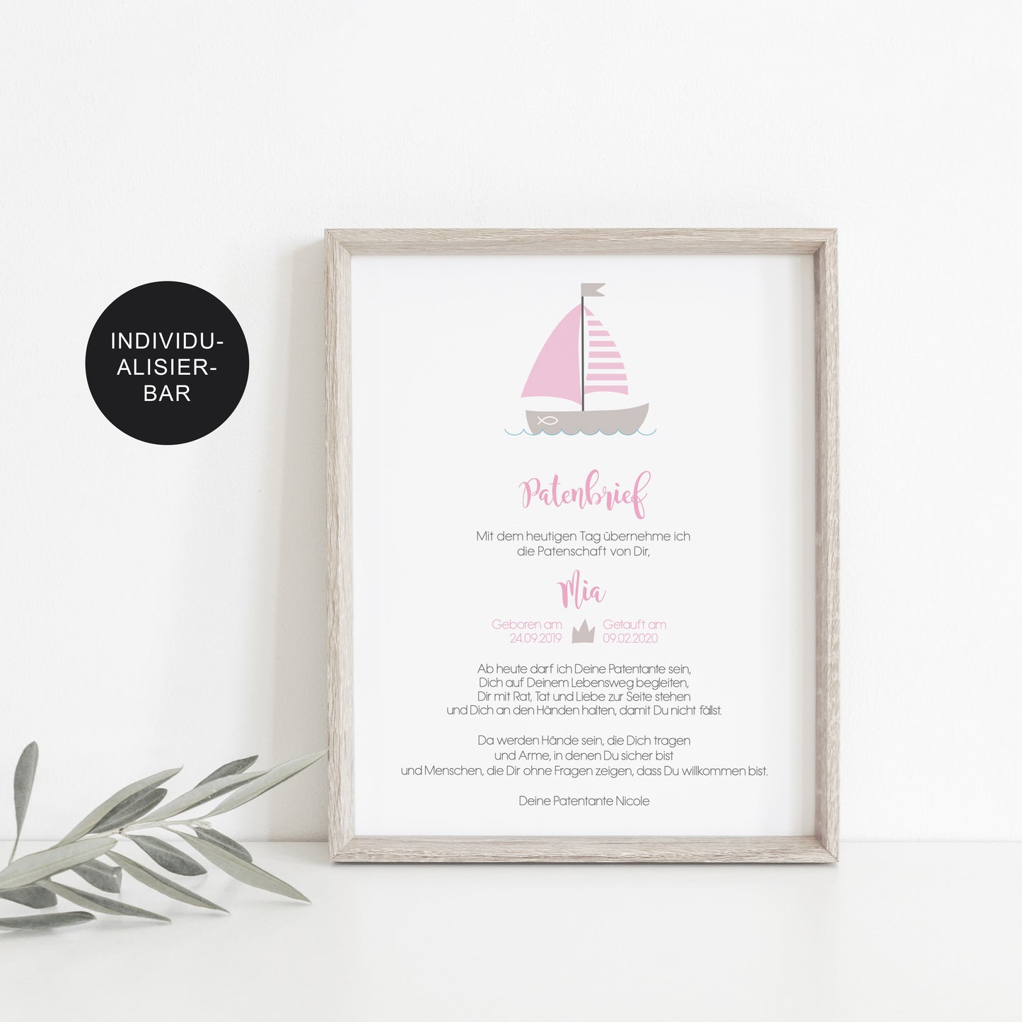 Patenbrief Schiff personalisiert – Geschenk zur Taufe an das Patenkind