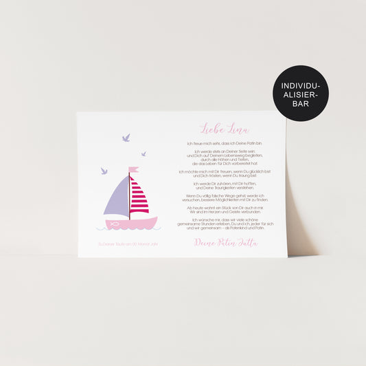 Patenbrief Schiff personalisiert an das Patenkind – Taufgeschenk