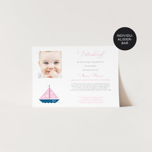 Patenbrief personalisiert Geschenk Taufe Schiff an die Patentante