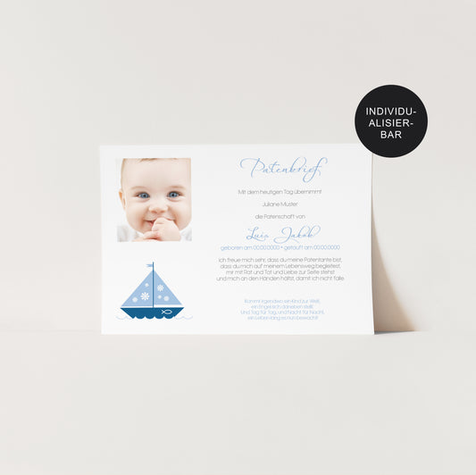 Patenbrief Schiff personalisiert Taufgeschenk an Paten oder Patenkind