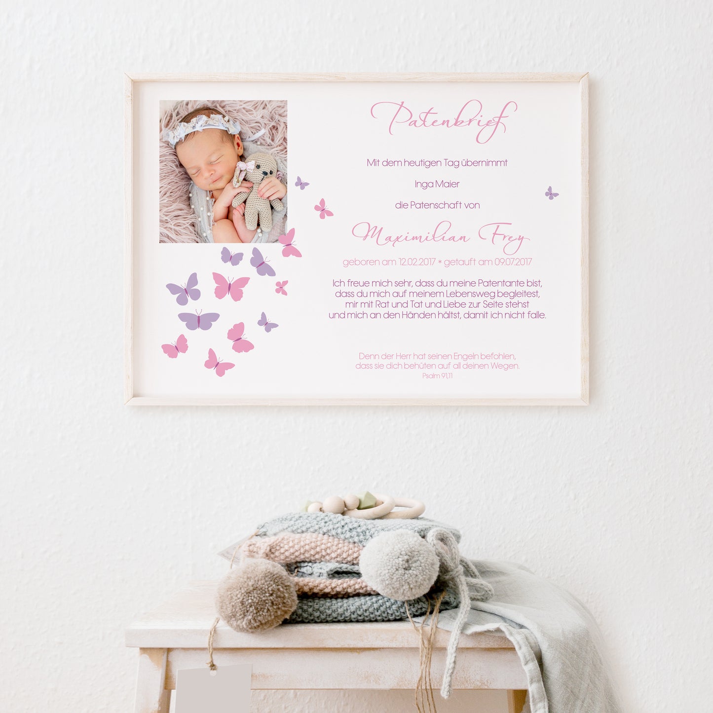 Taufgeschenk Patenbrief personalisiert an das Patenkind – Schmetterlinge