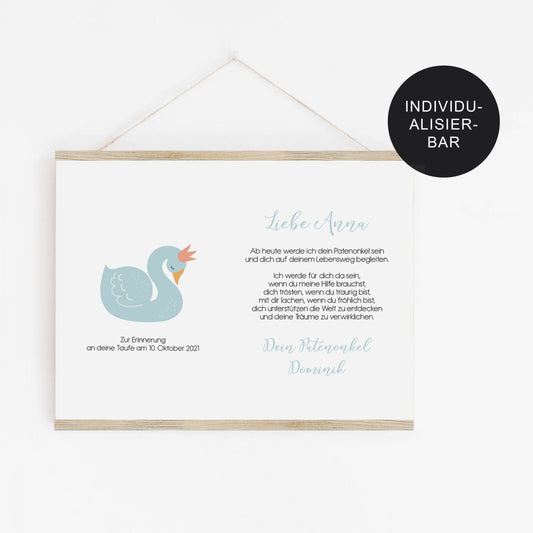 Patenbrief – Patenurkunde personalisiert Schwan – Taufgeschenk