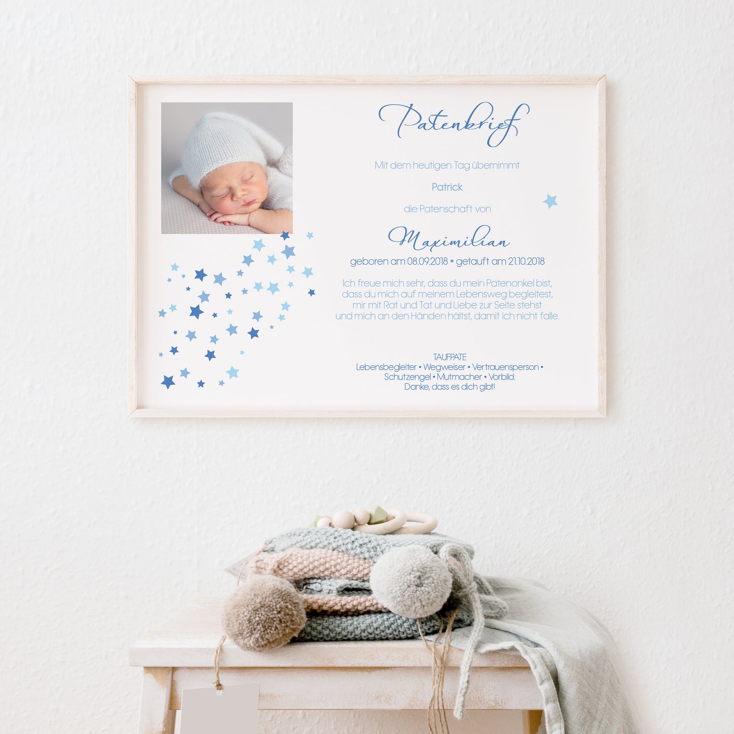 Patenbrief Sterne personalisiert Geschenk Taufe – Paten – Junge