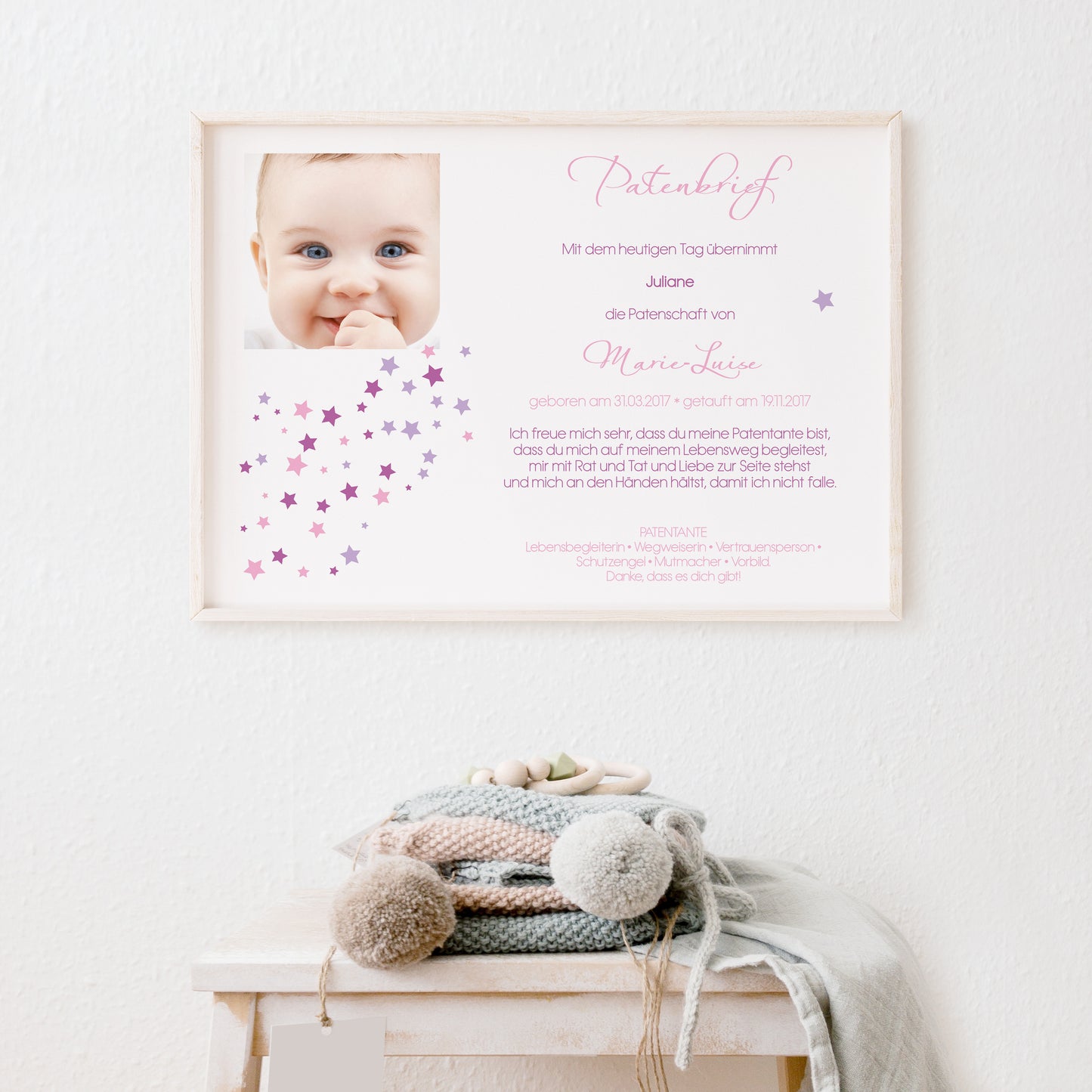 Taufgeschenk Patenbrief mit Sternen personalisiert – Patengeschenk