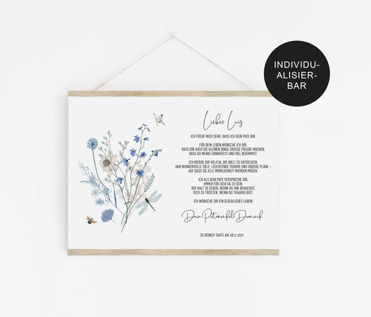 Patenbrief Wiesenblumen personalisiert Taufgeschenk an das Patenkind
