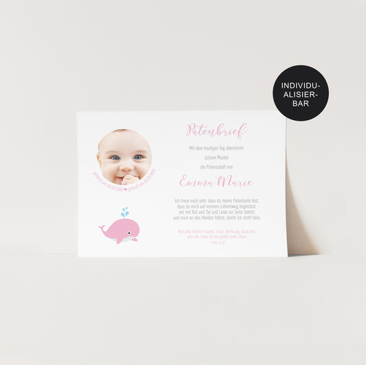 Patenbrief/Patenurkunde personalisiert Wal – Patengeschenk Mädchen