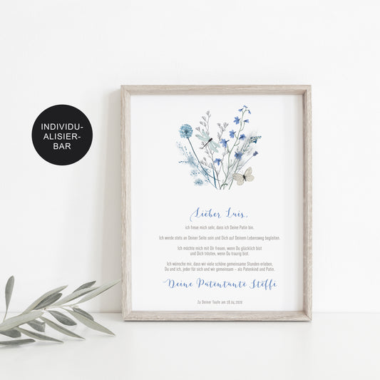 Taufbrief Wiesenblumen als Taufgeschenk an das Patenkind