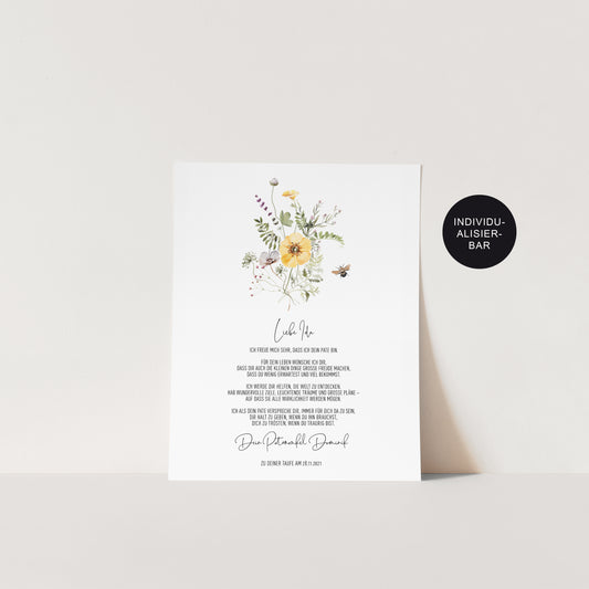 Taufbrief Wiesenblumen personalisiert Taufgeschenk an das Patenkind
