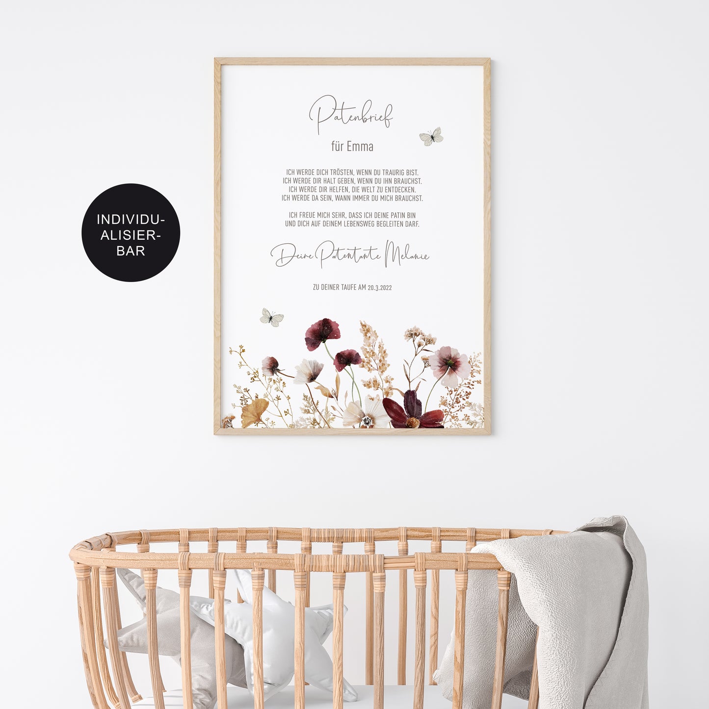 Taufgeschenk – Patenbrief Patenkind Wildblumen personalisiert – Patenurkunde