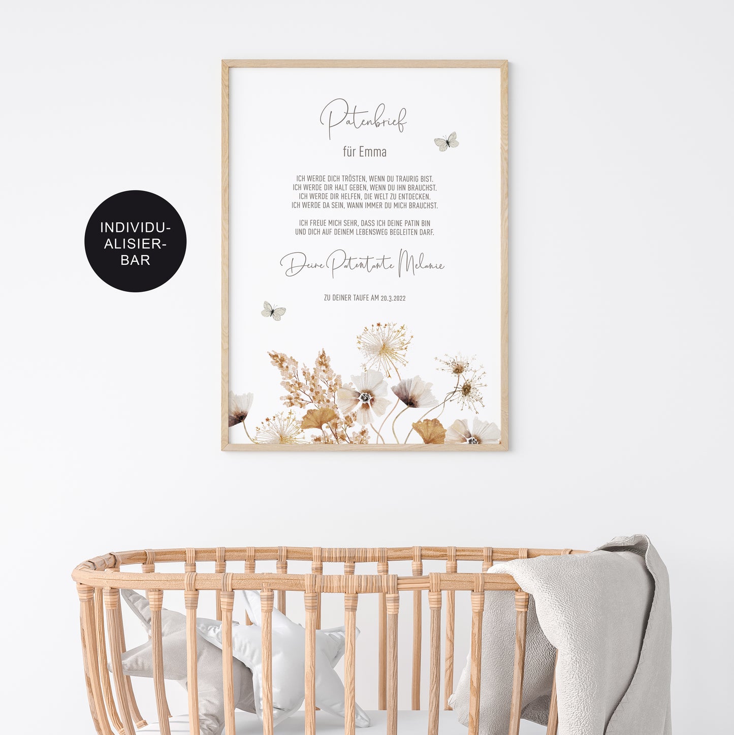 Patenbrief Taufe Patenkind Wildblumen personalisiert – Geschenk Taufe