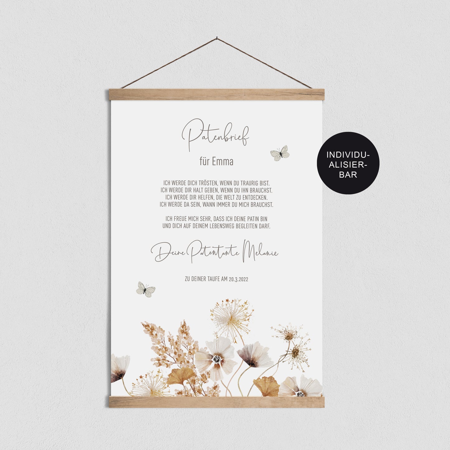Patenbrief Taufe Patenkind Wildblumen personalisiert – Geschenk Taufe