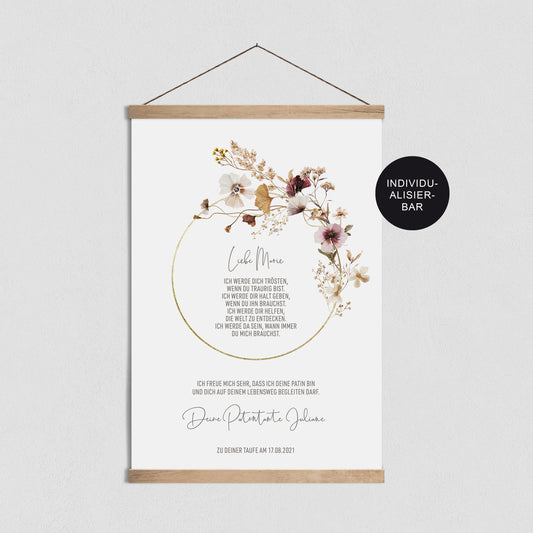 Patenbescheinigung "Wiesenblumen" personalisiert – Taufgeschenk Patenkind