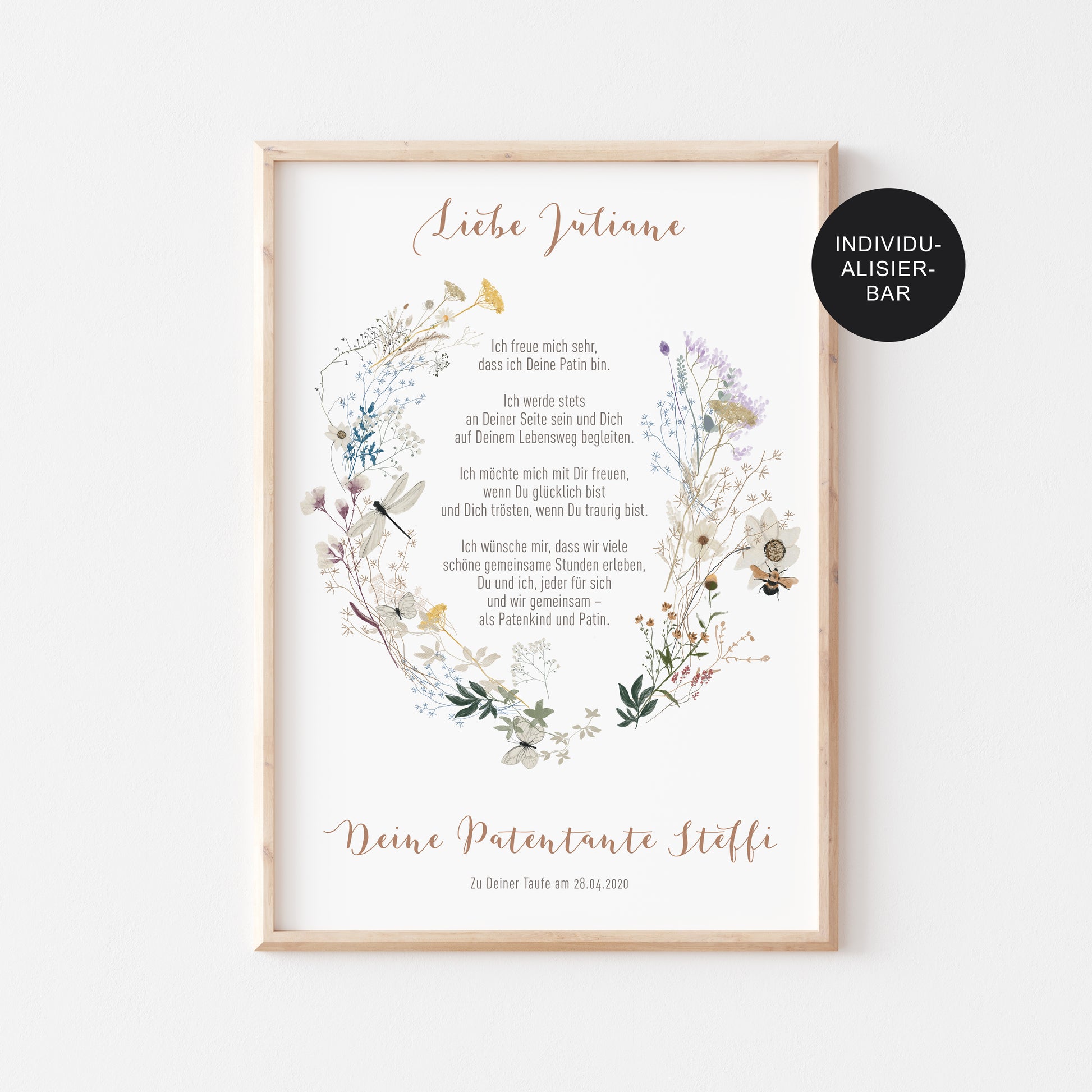 Patenbrief Wiesenblumen personalisiert als Geschenk zur Taufe