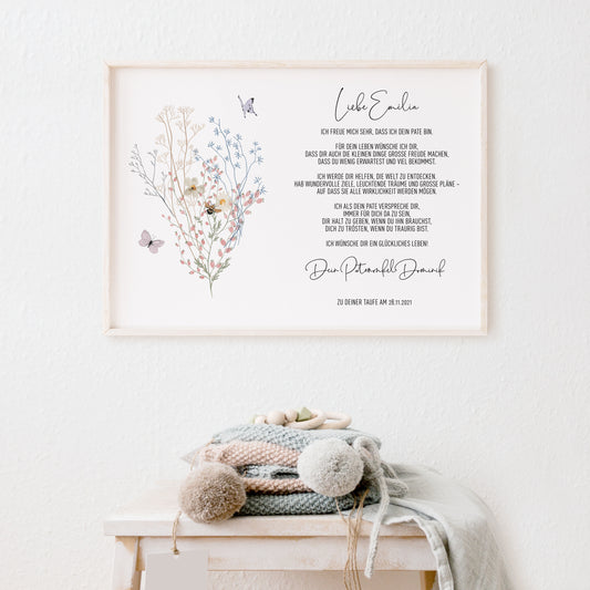 Patenurkunde Wiesenblumen personalisiert – Patenbrief Mädchen